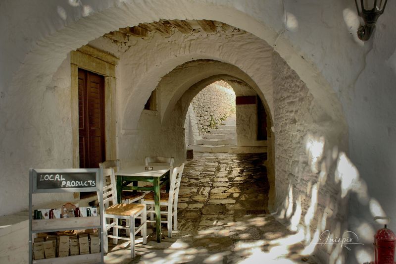 Cycladic architecture in the village of Apiranthos on the Greek island of Naxos