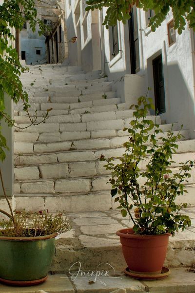 Iconic marble stairway in the village of Apiranthos on the Greek island of Naxos