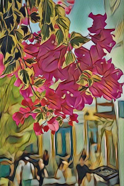 Greece Naxos Filoti Street Scene Artistically Rendered